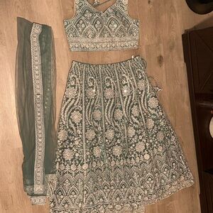 Embroidered Green and Silver Lehenga Set
